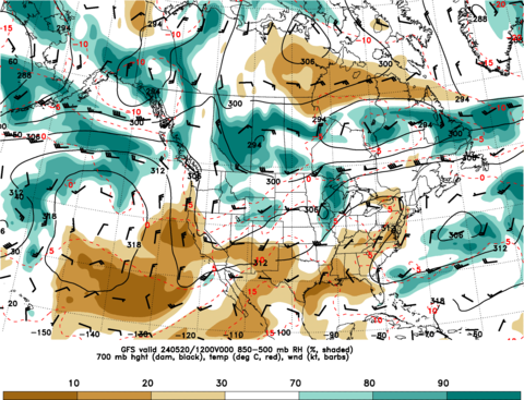 700 mb Relative Humidity and Height