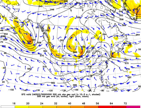 500 mb Geostrophic Vorticity and Height
