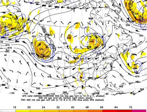 500 mb Geostrophic Vorticity and Vorticity Advection